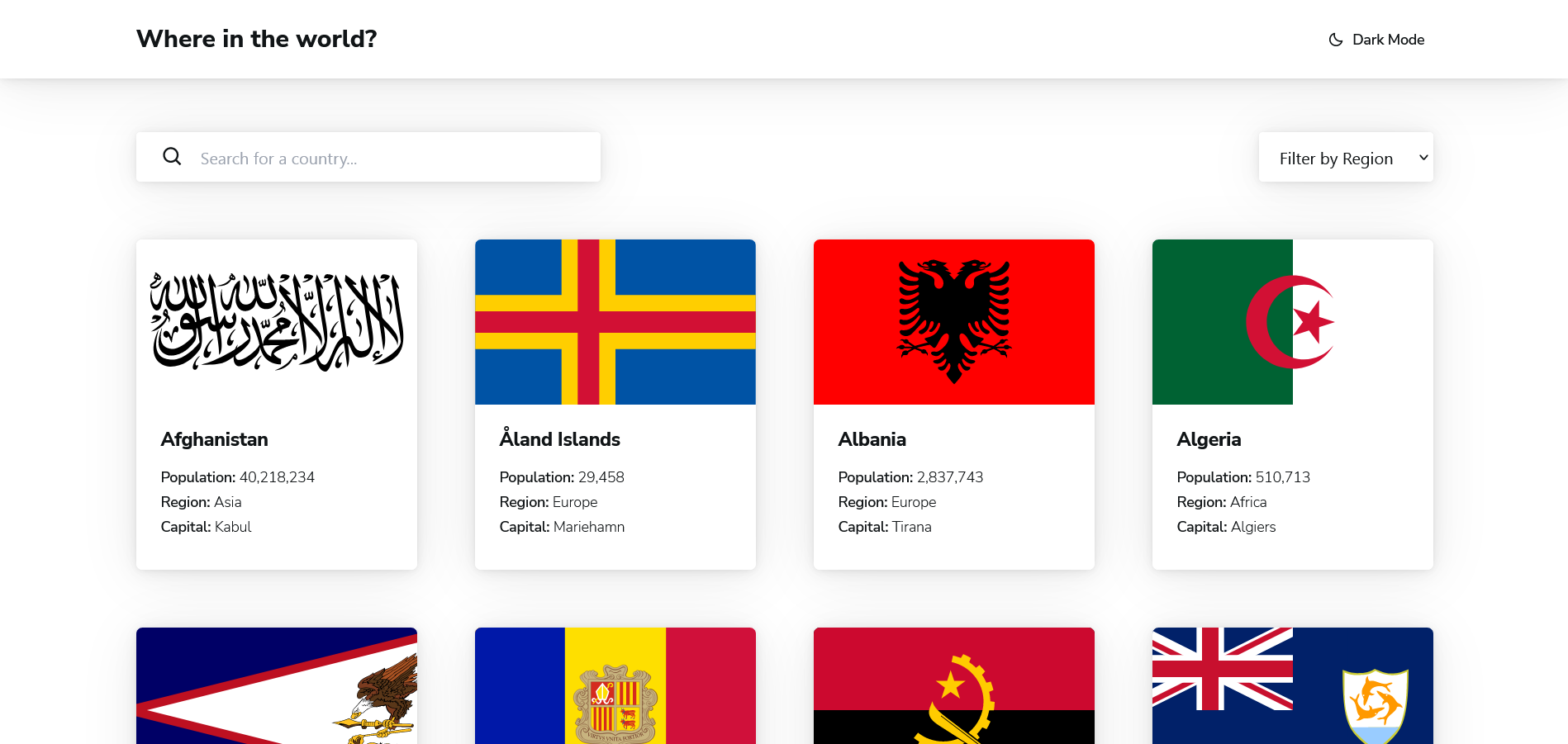 rest countries page screenshot
